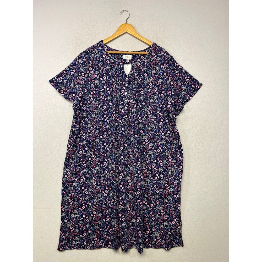 Cottagecore Aria Collection Womens 4X Navy Blue Floral Henley Gown Nightdress